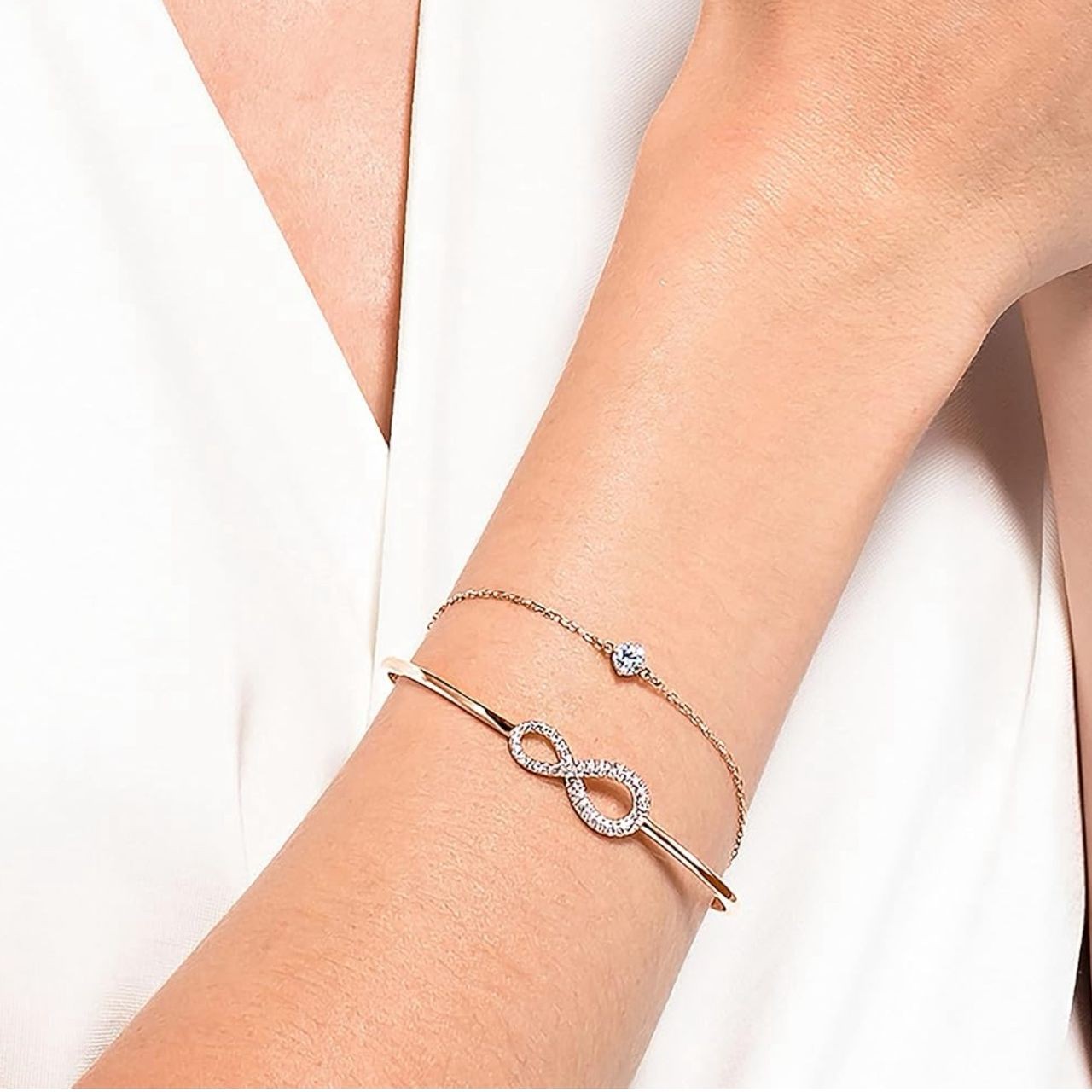 Gold Infinity Bangle and Solitaire Chain Bracelet Set