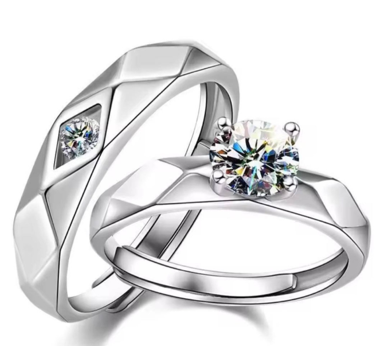 Modern Faceted Couple's Rings