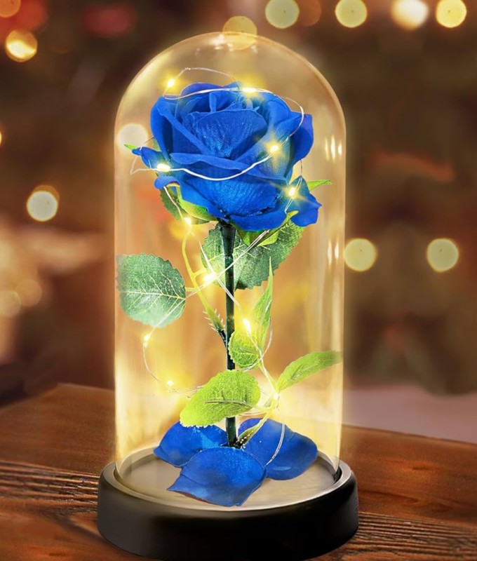 Enchanted Blue Rose in Glass Dome