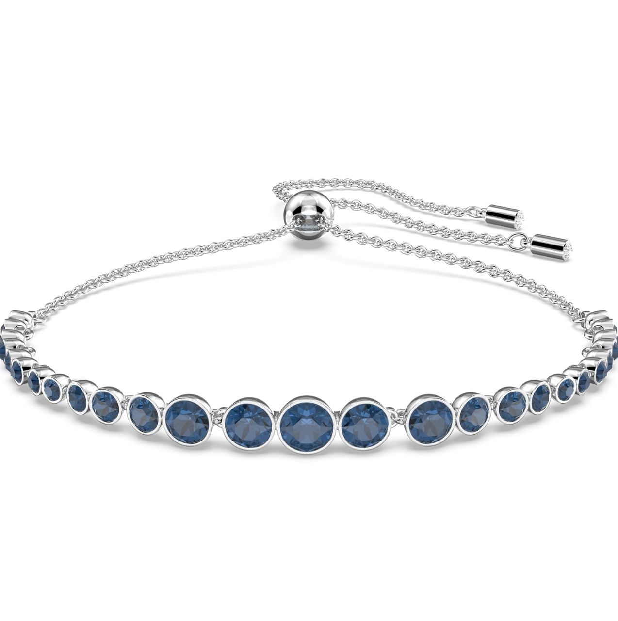 Sterling Silver Blue Crystal Tennis Bracelet (Adjustable Slider)